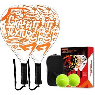 Jouryvue Padelracket 2er-Set mit ABS-Oberfläche und Eva-Schaumkern, für Erwachsene, inklusive Zwei Bällen und Tragetasche, ideal für Beach & Court (orange)