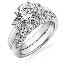 Amazon Collection Sterling Silver Platinum-Plated Zirconia Three Stone Ring, Size 5