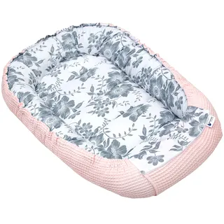 Medi Partners Babynest Kuschelnest Babynestchen 100% Baumwolle Waffle Nestchen Reisebett für Babys Säuglinge 100x60x15cm Sicherer Verschluss (Berry mit rosa Waffle)