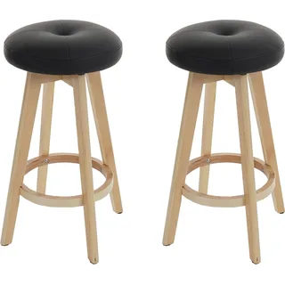 2er-Set Barhocker Navan, Barstuhl Tresenhocker, Holz Kunstleder drehbar schwarz, helle Beine - Schwarz