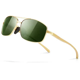 SUNGAIT Ultraleichte Rechteckig Sonnenbrille Herren Polarisierte UV400-Schutz CAT 3(Gold Frame Grün Lens) -SGT458 JKMLV UK