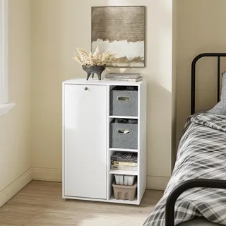 SoBuy Wäscheschrank mit Wäschekorb & 2 Stoffschubladen schmaler Badezimmerschrank Nischenschrank 50 cm breit Badschrank Wäschesammler Schrank BZR218-W - Weiß