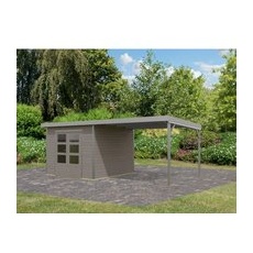 Karibu Gartenhaus Set Domingo D Wassergrau-Staubgrau mit Anbaudach 7 m2