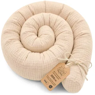 Totsy Baby Seitenschläferkissen Musselin Bettschlange Body Pillow 300 cm Musselin - Kopfkissen lang Bettrolle Schlafkissen Nackenrolle Oeko-Tex Hellbeige Musselin