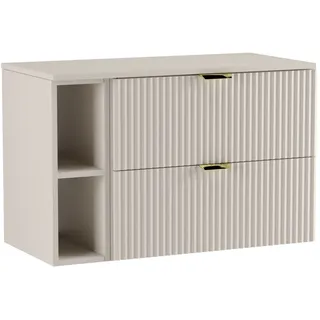 WENA Waschtischunterschrank 100 cm, geriffelte Fronten, Griffe aus Metall in der Farbe Gold (Farbe: Kaschmir) - Beige