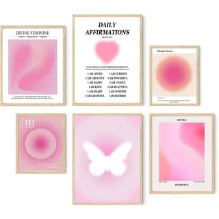 Trendige Wandkunstdrucke Engel Nummer Poster Rosa Aura Kunstwerk Bunte Farbverlauf Malerei Tägliche Affirmationen für Frauen Bild Aura Poster Leinwand Bunte Ästhetische Drucke für Zimmer 20,3 x 25,4