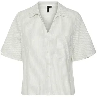 Vero Moda Jily 2/4 Kurzarmhemd - Desert Sage / Stripes Snow White - S