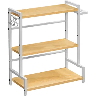 HOOBRO Gewürzregal, Küchenregal mit 3 Haken und Messerhalter, Gewürzständer, Küchen-Organizer auf der Arbeitsplatte, Gewürzhalter, für Küche, Esszimmer, Badezimmer, Holzfarbe und Weiß EWN01TL01