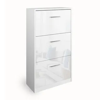 Vicco Schuhkipper Schuhregal Regal 3 Fächer Weiß Hochglanz, 59 x 105 cm,