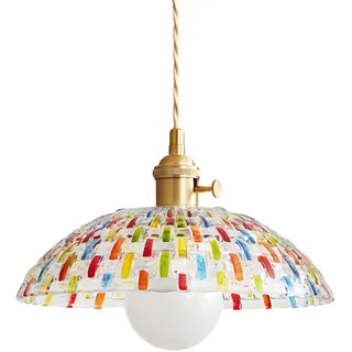 XIRYTU-H Vintage Bunte Mosaik Glas Pendelleuchte mit Goldfassung, Höhenverstellbar, E27 Deckenlampe Hängelampe für Küche Esstisch Schlafzimmer Café (30CM)