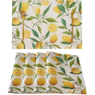 Tischsets Platzsets Abwaschbar 45x32cm Zitrone Gelb Platzset Abwaschbar Polyester Tischset Waschbar Platzdeckchen für Küche Party 4er Set