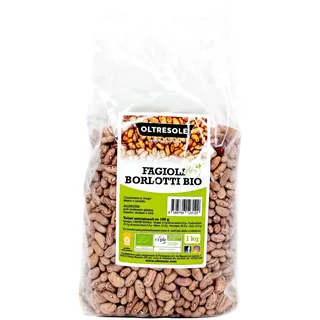 Oltresole, Bio-Borlotti-Bohnen 1 kg, Bio-Trockenhülsen aus kontrolliertem Anbau, ideal für Salate, Suppen und Beilagen, Ideal für Familien