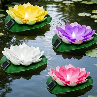 Lotus Laterne,4 Stück Schwimmende Lotuslichter,Solarlampen für Außen | Nachtlampe Lotusblüte Lotusblatt Teichlicht,Solar Lotusblüte,Schwimmende Teichdeko,für Pool Gartenteich Brunnen Beet