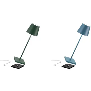 Zafferano Poldina Pro Kabellose LED-Tischlampe Wiederaufladbar Touch-Dimmer 2700-3000K - H38cm, Dunkelgrün & Poldina Pro - Dimmbare LED-Tischlampe aus Aluminium, Schutzart IP54, H38cm (Blau)