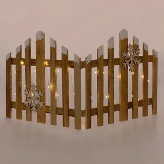 ECD Germany Deko Holz Zaun Natur 30 LED Warmweiß 77x38 cm,