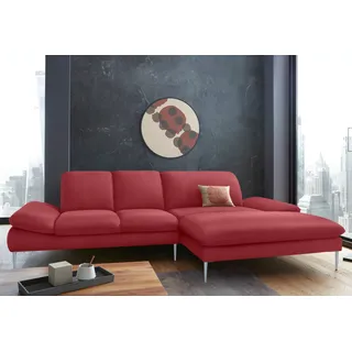 W.Schillig Ecksofa "enjoy&MORE, Designsofa, elegant und bequem, L-Form", rot (ruby rot z59), B:310cm H:87cm T:185cm, Chenille-Flachgewebe R66 (85% Polyester, 15% Nylon);Longlife Xtra-Leder Z59: Glattleder mit modischer Prägung.