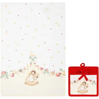 THUN - Set Topflappen und Geschirrtuch, 40 x 60 cm, Kollektion Weihnachtsüberraschungen mit Oliver, dem Wichtel, Mehrfarbig, Küchenzubehör für Weihnachten