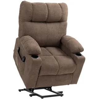 Homcom Fernsehsessel mit Aufstehhilfe Relaxsessel mit Wärme- und Massagefunktion, Braun , Textil , Füllung: Schaumstoff,Taschenfederkern , 95x109x91 cm , Wohnzimmer, Sessel, Fernsehsessel
