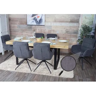 6er-Set Esszimmerstuhl HWC-K32, Küchenstuhl Lehnstuhl Stuhl, drehbar Auto-Position, Stoff MVG Cord grau - Grau