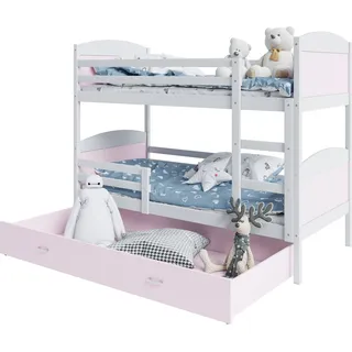 Etagenbett hochbett kinderzimmer kinderbetten jugendzimmer 160x80 weiss rosa