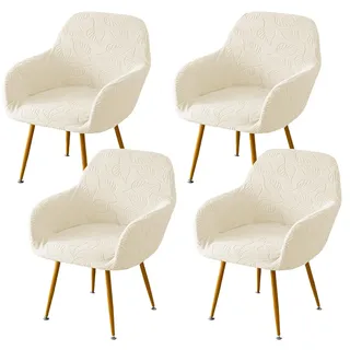 EBETA Stuhlhussen mit Armlehne Stretch Stuhlbezug Abnehmbare Sesselbezug Schonbezug für Esszimmerstühle Stuhlabdeckung Schwingstuhlhussen (Beige, 4 Stück)