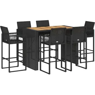 vidaXL 7-tlg. Gartenbar-Set ohne Kissen Schwarz Poly Rattan Akazie - Schwarz