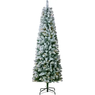 VEVOR Weihnachtsbaum, 0,53 x 1,98 m, beflockter Christbaum, Naturgetreuer Tannenbaum mit 250 weißen LED-Lichtern, 814 Zweigspitzen, Metallsockel für die Dekoration zu Hause, Partys & im Büro