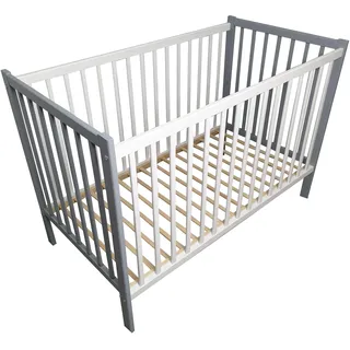 Kinderbett Babybett - BELLO lite – Ökologisch und aus Massivholz 3 fach höhenverstellbar mit drei herausnehmbaren Latten 60 x 120 cm Grau - Grau