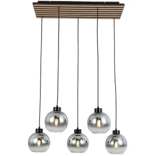 Novel Hängeleuchte , Schwarz, Eichefarben, Chromfarben , Metall, Kunststoff, Glas, Holzwerkstoff , Uni , länglich , 34x120x82 cm , Lampen & Leuchten, Leuchtenserien