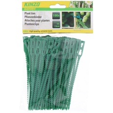 Kinzo Verstellbare Pflanzenbinder - 100 Stück Pflanzenklammern - Rankhilfe für Blumen, Tomaten und Kletterpflanzen - Pflanzenbindegerät - Kunststoff - Grün