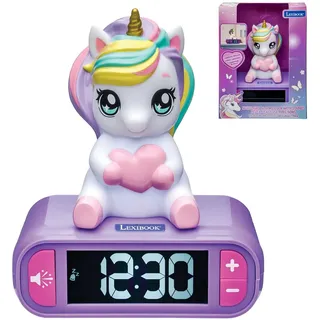 Lexibook, Einhorn, Wecker mit Nachtlicht, Lila, RL800UNI1LXB | Einhorn Wecker mit 3D-Figur, Nachtlicht, Soundeffekten, Schlummerfunktion und magischen Einhorn-Klingeltönen