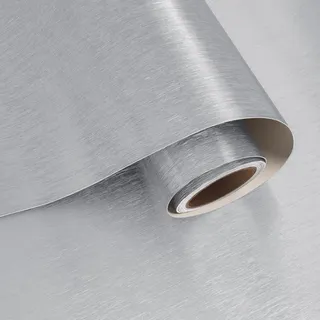 VaryPaper Metalloptik Tapete Selbstklebend Silber Dick 40cmx200cm Klebefolie Edelstahl Gebürstet Hitzebeständige Metallfolie Selbstklebend Folie Arbeitsplatte Küche Kühlschrank Geschirrspüler
