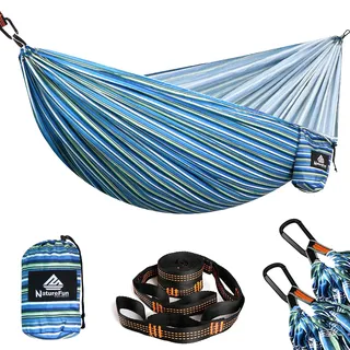 NATUREFUN Ultraleichte Reise Camping Hängematte | 300 kg Tragkraft (275 x140 cm),Atmungsaktiv,Schnelltrocknendes Hängematten |2 x Premium Karabiner,2 x Schlingen Inbegriffen | Draußen Drinnen Garten