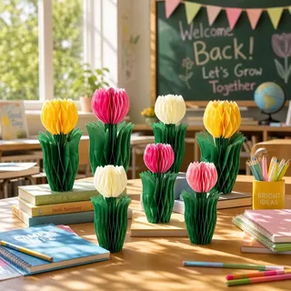 SUNBEAUTY 8 Stück Tulpen Wabenbälle Weiß Rosa Papier Blumen Dekoration Gelb Tulpe Dekor für Tischdekoration Geburtstag Hochzeit Frühling Deko
