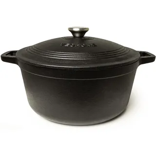 VeoHome Gusseisentopf 6L | Bräter | Gusseisen Topf matt schwarz - Schmortopf |Bratentopf | Bratpfanne | Kochtopf| Schmor- oder Bratgerichte Eintopf, Brotbacken| Dutch Oven|Backofengeeignet| Emaille