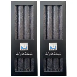 Kerzenfarm Hahn 8 Stearin-Stabkerzen, 8er Set (2x4 STK.), 22 x 250 mm, Anthrazit, pflanzliches Echtwachs, Tafelkerzen