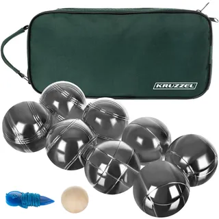 KRUZZEL Boule Spielset mit 8 Metallkugeln + Holzkugel & Maßband im Transportkoffer – Outdoor Petanque Set für Garten, Park, Camping