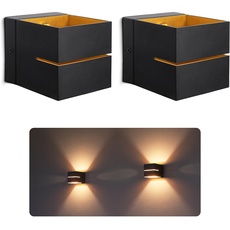 SSC-LUXon 2 Stück KOURA Wandleuchte Innen schwarz mit Lichtschlitz - Wandlampe Gold Design Up Down Leuchte für 1x G9 Leuchtmittel