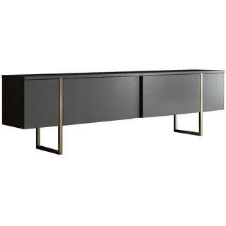 Dmora - Fernsehschrank Centaurus, Ständer für Wohnzimmerfernseher, Niedriges Wohnzimmer-Sideboard, TV-Ständerbasis, 180x30h50 cm, Anthrazit und Gold