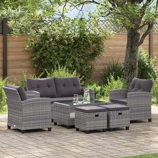 vidaXL 6-tlg. Garten-Sofagarnitur mit Auflagen Poly Rattan Dunkelgrau - Grau