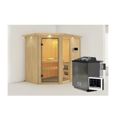KARIBU Sauna »Paide 1«, inkl. 9 kW Bio-Kombi-Saunaofen mit externer Steuerung, für 3 Personen - beige