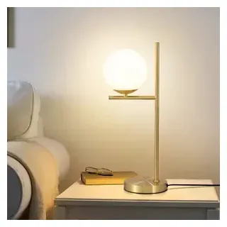 ZMH Nachttischlampe Gold Modern Tischlampe 1 Flammig Metall Tischleuchte mit Schalter aus Weiß Glaskugel E27 Fassung für Wohnzimmer Schlafzimmer Kinderzimmer - Gold