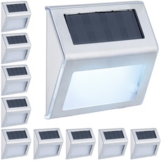 Bild von Solarlampen für Wand, 10er Set, Hauseingang & Garten, LED Außenleuchte, IP44, Edelstahl, weißes Licht, Silber