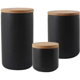 OnePine 3er Set Vorratsdosen Keramik mit Bambusdeckel Vorratsdose Kaffeedose Teedose - Keramik Aufbewahrungsdosen für Tee Kaffee Bohne Zucker Gewürz Nüsse Korn (260ml,800ml,1000ml)