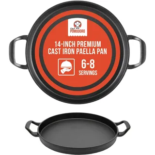 Chef Pomodoro Gusseisenpfanne Grill – Grillpfanne Gusseisen für Herd, Grill, Ofen & Lagerfeuer – Pfanne Gusseisen - Pizzapfanne Pizzablech Rund - Grillplatte Gasgrill (36 cm Paella Pan)