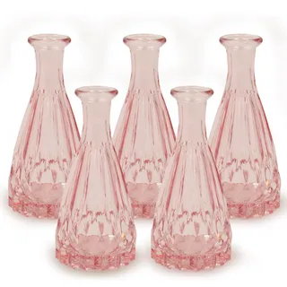 Blümelhuber 5X Kleine Vase Glas Deko Hochzeit - Glasvase Klein - Vase Modern - Boho Hochzeit - Pflanzen Deko Trockenblumen Set (Rosa)