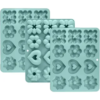 TOKSEO 3 Stück Große Silikon Muffinform für 12 Muffins, 4 Verschiedene Formen Silikonformen Backen, Antihaft Wiederverwendbare Silikon Donut Form, Mini Gugelhupfform