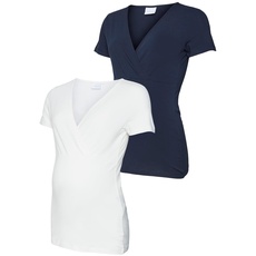 Mamalicious Women's Mlkate Tess Ss Top 2-P 2F. A. Noos T-Shirt, Navy Blazer/Pack:SNOW WHITE, Large