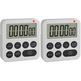 TFA Dostmann Digitaler Timer mit Stoppuhr und Wecker, 38.2051.02, bis 99h/59min/59s, Eieruhr, Küchentimer, Hausaufgabentimer, Kurzzeitwecker, mit LED Warnlicht und 2 Lautstufen, magnetisch, weiß