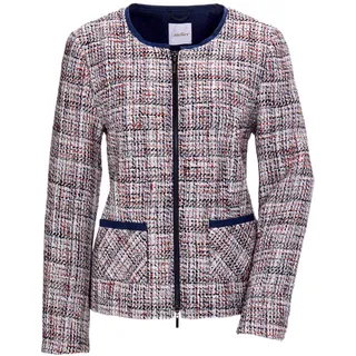Jackenblazer GOLDNER "Eleganter Wollblazer mit Rundhals", Damen, Gr. 52, grün (weiß, marine, rot), Obermaterial: 100% Wolle WO., Feminin, Gerade, Blazer Jackenblazer, Paspel